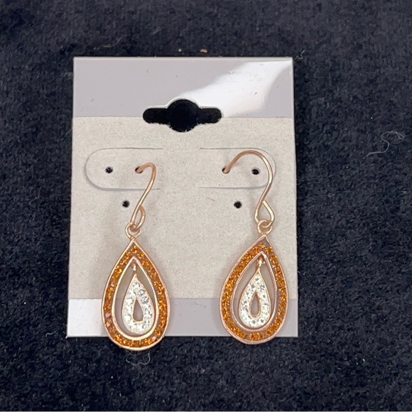 Teardrop Rose Gold Earrings Dangle Style Rhinestone Accent - Picture 8 of 8